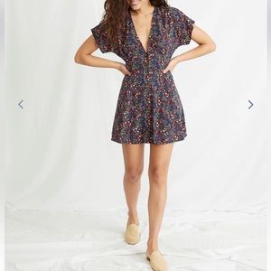 Marine Layer Floral V-Neck Dress - Navy and Multicolor